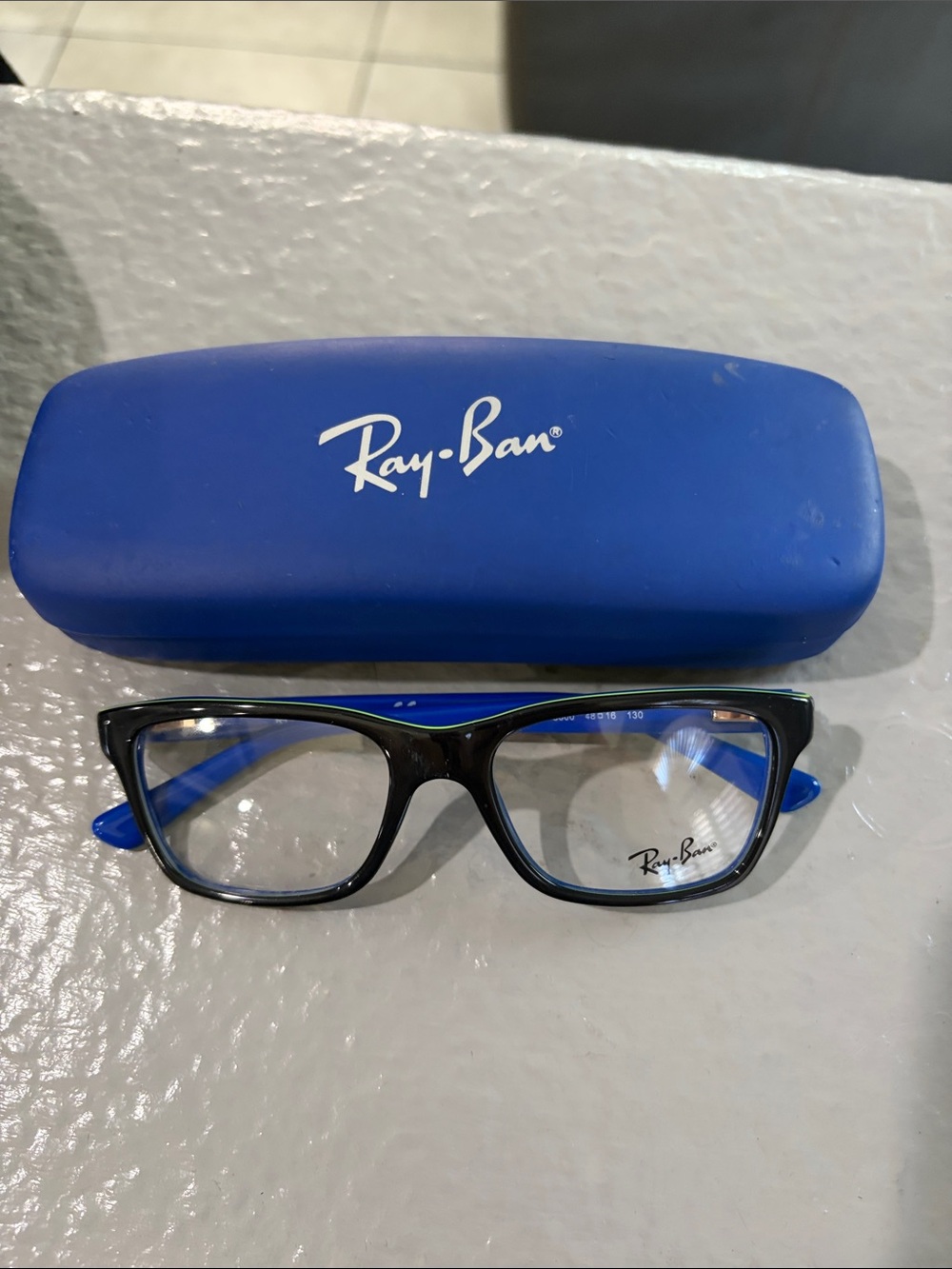 Ray-Ban Black and Blue Rectangular Optical Glasses with Blue Case